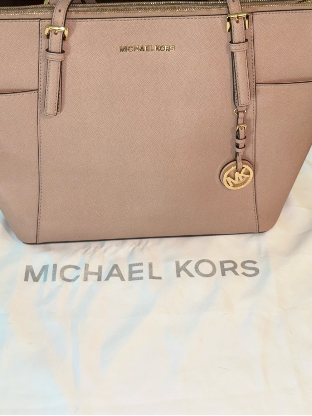 Michael Kors Blush Saffiano Leather Tote with Gold Logo Charm